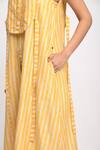 JAYATI GOENKA_Yellow Cotton, Chanderi Silk, Silk, Sun Stripe Cord Printed Kurta And Pant Set _at_Aza_Fashions