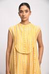 JAYATI GOENKA_Yellow Cotton, Chanderi Silk, Silk, Sun Stripe Cord Printed Kurta And Pant Set _Online