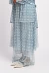 JAYATI GOENKA_Blue Cotton, Chanderi Silk, Mesh Collared Drift Cord Printed Kurta Set _Online