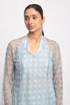 JAYATI GOENKA_Blue Cotton, Chanderi Silk, Mesh Halter Esther Cord Printed Kurta And Pant Set _Online_at_Aza_Fashions