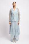 JAYATI GOENKA_Blue Cotton, Chanderi Silk, Mesh Halter Esther Cord Printed Kurta And Pant Set _at_Aza_Fashions