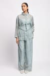 Buy_JAYATI GOENKA_Blue Cotton, Silk, Silk, Sky Stripe Print Shirt And Pant Set _at_Aza_Fashions