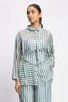 JAYATI GOENKA_Blue Cotton, Silk, Silk, Sky Stripe Print Shirt And Pant Set _Online_at_Aza_Fashions