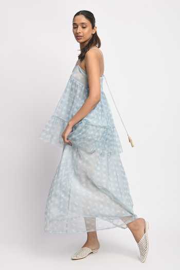 Buy_Jayati Goenka_Blue Cotton, Mesh Tassels Square Neck Misty Printed Skirt And Top Set _Online_at_Aza_Fashions