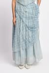 Buy_JAYATI GOENKA_Blue Cotton, Chanderi Silk, Mesh Halter Neck Horizon Line Cord Printed Skirt Set 