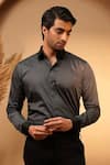 Shop_payal and rishab_Black Cotton Embroidery Dominus Plain Shirt _at_Aza_Fashions