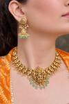 Buy_Prestones_Gold Plated Pearls, Stones, Beads Finish Lakshmi Temple Necklace Set _at_Aza_Fashions