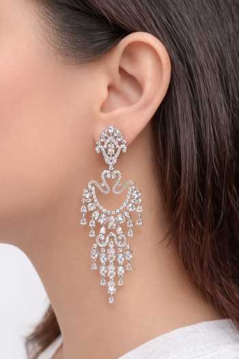 Buy_Prestones_Silver Plated Crystals, Stones Royal Cascade Zirconia Embellished Earrings _at_Aza_Fashions