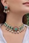 Buy_Prestones_Green Stones Designer Necklace And Earring Set _at_Aza_Fashions