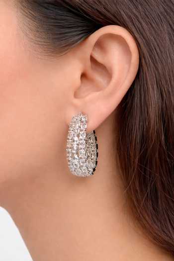 Buy_Prestones_Silver Plated Crystals, Rhinestones Petite Loop Zirconia Embellished Hoops _at_Aza_Fashions