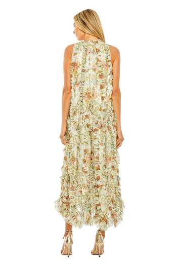 Shop_Mac Duggal_Multi Color Polyester Ruffles High Neck Floral High-low Midi Dress _at_Aza_Fashions