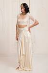 Buy_Surily G_Ivory Satin, Net Embroidery, Mirrors Scoop Neck Blouse Set With Cape _at_Aza_Fashions
