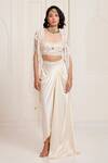 Buy_Surily G_Ivory Satin, Net Embroidery, Mirrors Scoop Neck Blouse Set With Cape _Online_at_Aza_Fashions