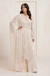 Buy_Surily G_Ivory Satin, Net Embroidery, Mirrors V-neck, Yes Kurta And Palazzo Set _at_Aza_Fashions