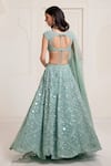 Shop_Surily G_Mint Net Embroidery, Mirrors Sweetheart Neck Jaal Work Lehenga Set _at_Aza_Fashions