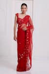 Buy_Surily G_Red Net Sequins, Mirrors Sweetheart Neck Embellished Saree And Blouse Set _at_Aza_Fashions