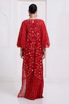 Shop_Surily G_Red Net Embroidery, Sequins, Mirrors V-neck Kaftan _at_Aza_Fashions