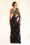 Buy_Surily G_Black Net Mirrors V-neck Saree And Blouse Set _at_Aza_Fashions
