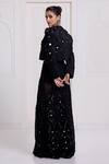 Shop_Surily G_Black Net Embroidery, Sequins, Mirrors Open , Scoop Jacket And Skirt Set _at_Aza_Fashions