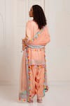Shop_Surily G_Peach Silk, Organza Embroidery, Tassels Round Neck Geometric Kurta Set _at_Aza_Fashions