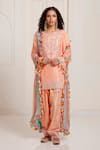 Buy_Surily G_Peach Silk, Organza Embroidery, Tassels Round Neck Geometric Kurta Set _at_Aza_Fashions