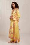 Surily G_Yellow Silk, Organza Tassels V-neck, Yes Geometric Embroidered Kurta Set _Online_at_Aza_Fashions
