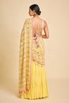 Shop_Surily G_Yellow Georgette Mirrors, Tassels Embroidered Pre-draped Saree And Blouse Set _at_Aza_Fashions