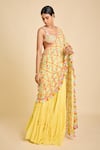 Surily G_Yellow Georgette Mirrors, Tassels Embroidered Pre-draped Saree And Blouse Set _Online_at_Aza_Fashions