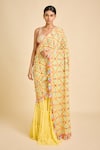 Buy_Surily G_Yellow Georgette Mirrors, Tassels Embroidered Pre-draped Saree And Blouse Set _at_Aza_Fashions