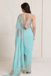Shop_Surily G_Aqua Georgette Mirrors, Tassels Sweetheart Neck Embroidered Saree Set _at_Aza_Fashions