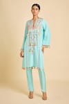 Buy_Surily G_Pink Embroidery, Tassels Split V-neck Kurta And Pant Set _at_Aza_Fashions