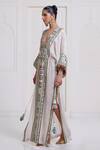 Surily G_Ivory Chanderi Embroidery, Mirrors, Tassels Plunge Neck Kaftan _Online_at_Aza_Fashions