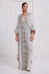 Buy_Surily G_Ivory Chanderi Embroidery, Mirrors, Tassels Plunge Neck Kaftan _at_Aza_Fashions