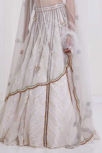 Buy_Surily G_Pink Chanderi, Net Gota Patti, Zari Sweetheart Neck Chevron Lehenga Set _Online_at_Aza_Fashions
