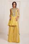 Buy_Surily G_Yellow Chanderi, Net Mirrors, Tassels, Gota Patti V-neck, Embroidered Kurta Set _at_Aza_Fashions
