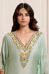 Shop_Surily G_Green Chanderi Embroidery V-neck Kaftan _Online_at_Aza_Fashions