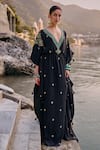 Buy_Surily G_Black Crepe Embroidery, Tassels V-neck Kaftan _at_Aza_Fashions