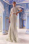 Buy_Surily G_Green Net Embroidery High Neck Scallop Top And Skirt Set _at_Aza_Fashions