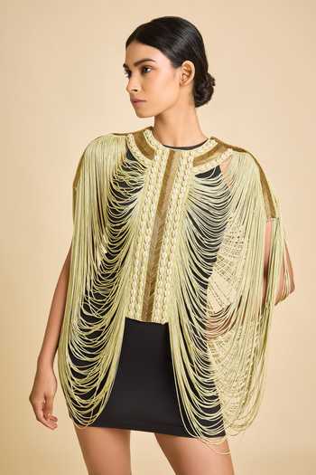 Buy_Surily G_Beige Cotton Fringe Round Neck Top _Online_at_Aza_Fashions