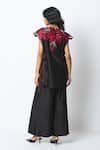 Shop_Madder Much_Black Chanderi Silk Open Neck, Scoop Pilar Floating Embroidered Cape And Pant Set _at_Aza_Fashions