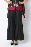 Shop_Madder Much_Black Chanderi Silk Open Neck, Scoop Pilar Floating Embroidered Cape And Pant Set _Online_at_Aza_Fashions