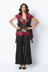 Buy_Madder Much_Black Chanderi Silk Open Neck, Scoop Pilar Floating Embroidered Cape And Pant Set _at_Aza_Fashions