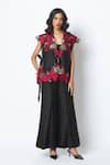 Madder Much_Black Chanderi Silk Open Neck, Scoop Pilar Floating Embroidered Cape And Pant Set _at_Aza_Fashions
