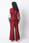 Shop_Madder Much_Red Chanderi Silk Burgandy Reva Blazer Wrap Top And Wide Legged Pant Set _at_Aza_Fashions