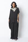 Buy_Madder Much_Black Crepe, Satin Embroidery Round Neck Anisa Vintage Flowy Kaftan Set _Online_at_Aza_Fashions