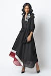 Buy_Madder Much_Black Crepe, Satin Brooches V-neck Louisa Moonlit Broach Midi Dress _Online_at_Aza_Fashions