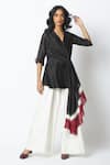 Buy_Madder Much_Black Chanderi Silk Tassels V-neck Shefali The Steppe Top And Wide Legged Pant Set _at_Aza_Fashions