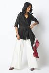 Shop_Madder Much_Black Chanderi Silk Tassels V-neck Shefali The Steppe Top And Wide Legged Pant Set _Online_at_Aza_Fashions