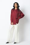 Buy_Madder Much_Burgundy Bemberg, Cotton, Satin, Nathan The Night Twinkle Shirt And Pant Set _at_Aza_Fashions