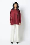Madder Much_Burgundy Bemberg, Cotton, Satin, Nathan The Night Twinkle Shirt And Pant Set _at_Aza_Fashions